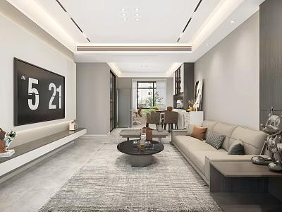 Modern Living Dining Room Interior Design With Sofa TV Coffee Table And Dining Chairs 3d model