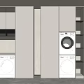 Modern Bathroom Cabinet Rack with White Washer Dryer and Gray Storage Cabinets