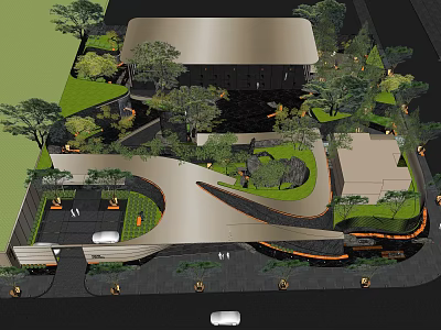 Elegant Modern Entrance Gate Design With Lush Landscaping Curved Driveway And Architectural Details 3d model