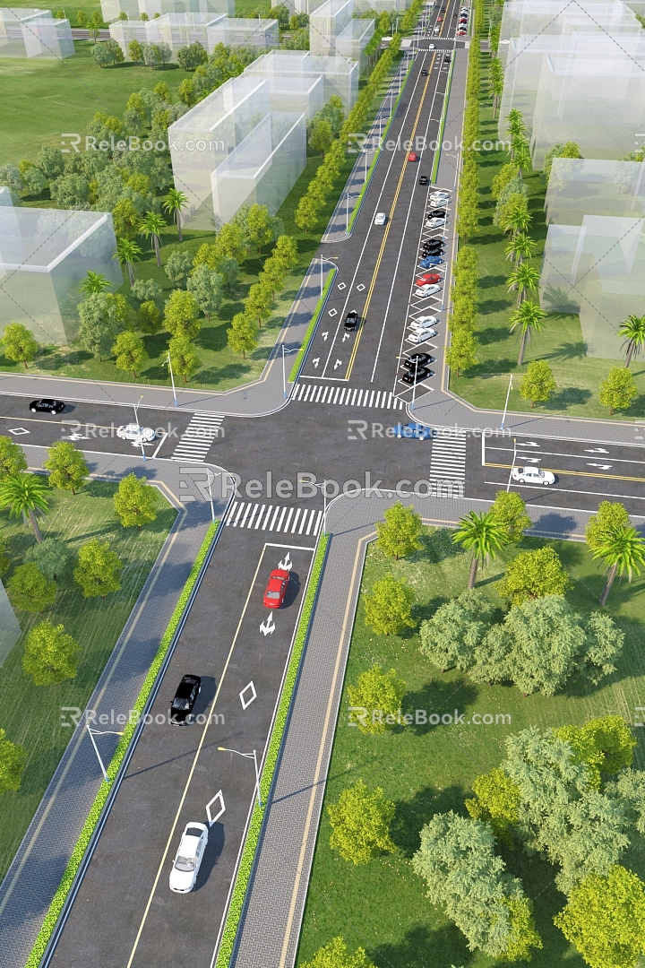 Modern Road Road Landscape Perspective Bird's Eye View 3d model