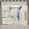 Modern Clothing Store Interior With White Wall Reception Desk Clothing Racks And Display Shelves