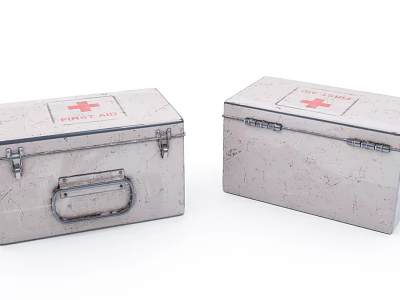 Two Metal First Aid Kits With Red Cross Symbol And First Aid Labels 3d model