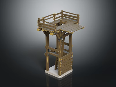 Wooden Architectural Tower Structure With Observation Deck Railing And Stairs On White Base 3d model