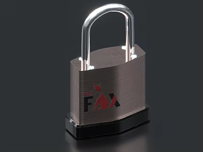 Durable Silver Metal Padlock Featuring THE FOX Logo On Black Base 3d model