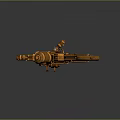 Golden Mechanical Crossbow With Intricate Gear Structure And Metallic Red Accents