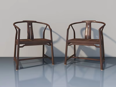 Traditional Chinese Dark Wooden Chairs With Curved Armrests And Smooth Floor Background 3d model