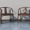 Traditional Chinese Dark Wooden Chairs With Curved Armrests And Smooth Floor Background