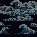 Artistic Blue Wave Pattern Wall Decor with Splashing Water Designs and Ocean Elements