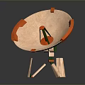 Circular Laboratory Equipment With Orange Components And Wooden Support Stand