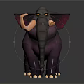 Purple Elephant 3D Model Character With Pink Ears Curved Tusks And Yellow Eyes