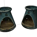 Handcrafted Blue Green Ceramic Vessels with Conical Shape and Textured Surface