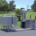 Outdoor Industrial Equipment Featuring Metal Structure Cylindrical Tank Pipes And Green Grass