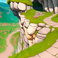 Cartoon Landscape With Cliff Path Greenery And Valley View