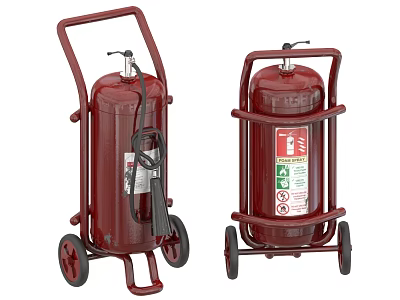 Fire Fighting Equipment Red Wheeled Fire Extinguishers With Mobile Cart Design For Emergency Use 3d model