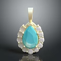 Elegant Gold Teardrop Blue Gemstone Pendant With Surrounding White Pearls