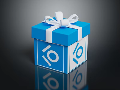 Daily Necessities Blue Gift Box With White Ribbon Bow And Number 10 Symbols 3d model