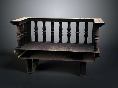 Architectural Wooden Railing With Classic Balusters And Top Rail Design For Traditional Buildings 3d model