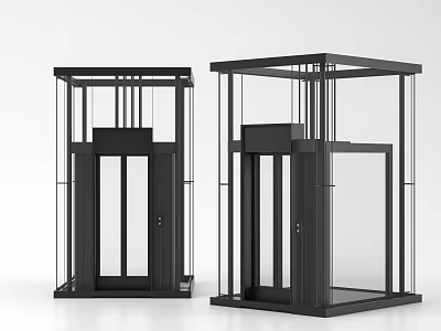 Modern Elevator Design With Glass Doors And Black Metal Frames Structure 3d model