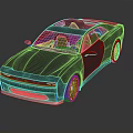 Gray Coupe Car with Transparent Roof Red Wheels and Modern Sleek Aerodynamic Design