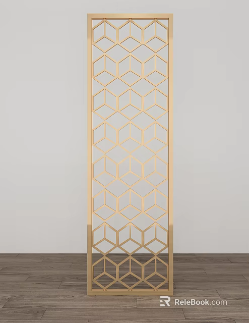 Golden Decorative Room Divider With Hexagonal Geometric Pattern For Modern Interior Design 3d model