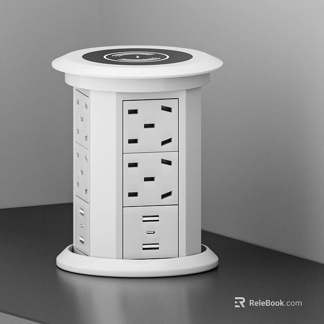 White Cylindrical Switch Panel With Multiple Sockets And USB Ports For Home Office Use 3d model 