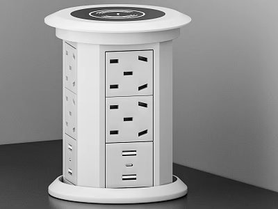 White Cylindrical Switch Panel With Multiple Sockets And USB Ports For Home Office Use 3d model