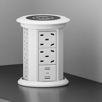 White Cylindrical Switch Panel With Multiple Sockets And USB Ports For Home Office Use 3d model