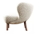 Cozy Modern Armchair with Fluffy Cream Upholstery Button Tufted Design and Wooden Legs