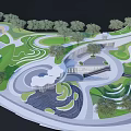 Modern Lush Park Landscape Design With Curved Pathways Green Lawns And Trees