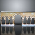 Scenic Landscape With Classical Stone Arched Structure Multiple Columns And Calm Reflection