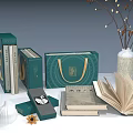Green Decorative Gift Boxes And Tote Bags With Golden Patterns For Lifestyle Products