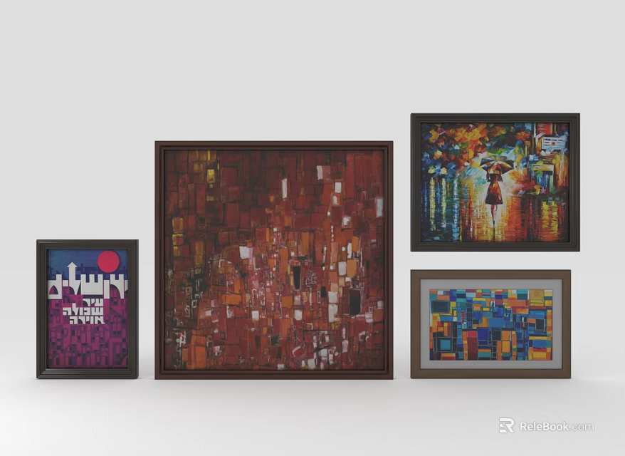 Various Framed Artworks With Abstract And Cityscape Designs For Wall Decor 3d model 