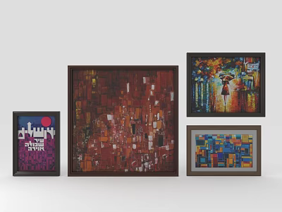 Various Framed Artworks With Abstract And Cityscape Designs For Wall Decor 3d model