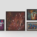 Various Framed Artworks With Abstract And Cityscape Designs For Wall Decor