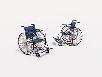 Medical Equipment Manual Wheelchairs With Metal Frame And Blue Seats 3d model
