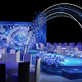 Starry Blue Theme Banquet Hall Interior Design With Arched Decorations And Flower Arrangements