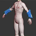 Futuristic Blue Arm Guards Worn By White Human Mannequin For Tech Gear