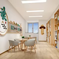 Bright Reading Area Interior With Wooden Bookshelves Tables Decorative Wall Art And Windows