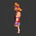 Muscular 3D Creature Character With Orange Braided Hair Pink Headband Red Tank Top Blue Shorts