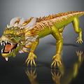 Mythical Golden Green Dragon With White Horns Mane Sharp Claws And Open Mouth