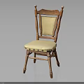 Traditional Wooden Chair With Upholstered Beige Seat Carved Backrest Armrests And Solid Wood Legs