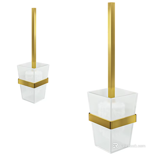 Transparent Square Bathroom Accessories With Gold Accents And Long Handles 3d model 
