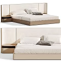 Modern Bedroom Bed With Upholstered Headboard Wooden Frame And Soft Pillows Bedding
