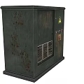 Industrial Green Locker With Rusty Surface Yellow Warning Sign Control Buttons And Ventilation Grilles