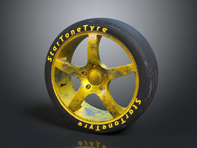 StarToneTyre Premium Car Tire With Yellow Alloy Wheel And Branded Design 3d model