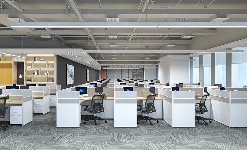 modern public office area public open office area office desk and chair card holder open area pipe chandelier 3d model