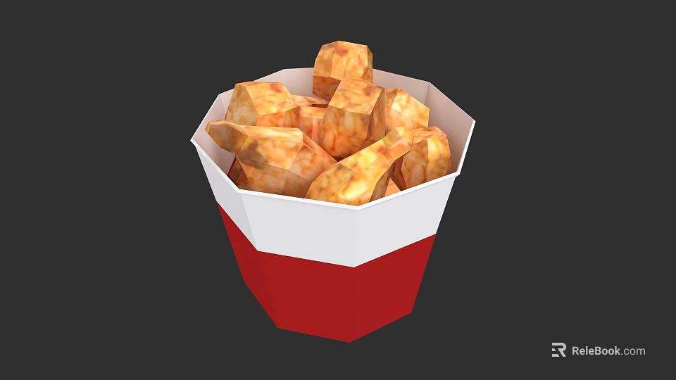 Crispy Golden Fried Potato Chunks in Red and White Paper Cup 3d model 