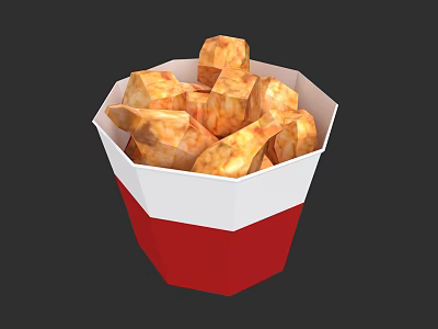Crispy Golden Fried Potato Chunks in Red and White Paper Cup 3d model