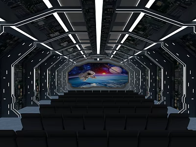 Futuristic Cinema Interior With Modern Lighting Large Space Scene Screen And Comfortable Seats 3d model