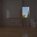 Accessible Room With Yellow Orange Grab Bars White Toilet Stools Wooden Flooring And Window View